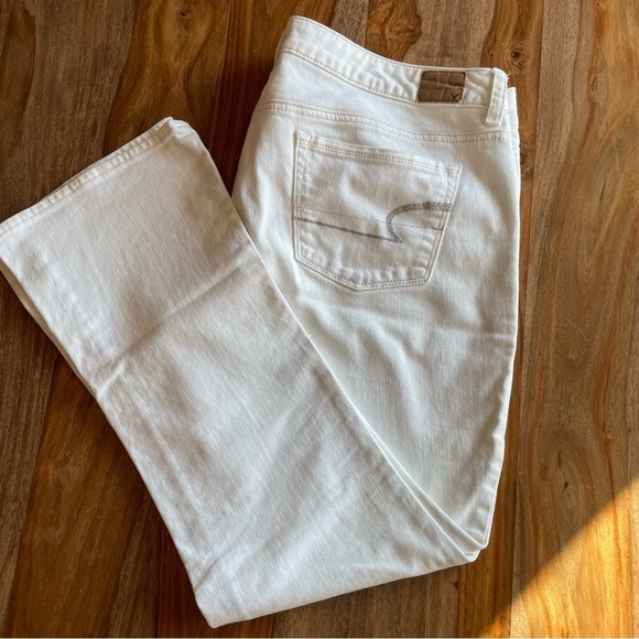 American Eagle,‎ Skinny Kick Flare White Jean Western 16 Petite Summer Neutral - Picture 5 of 13